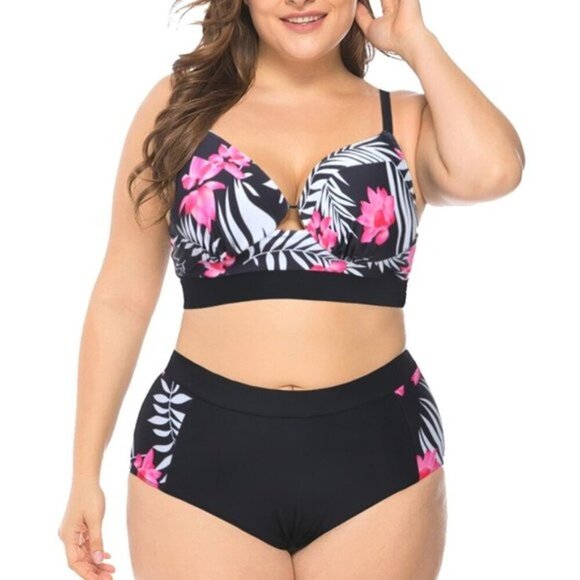 TROPICAL HIGH WAIST 2 PIECE BIKINI SWIMSUIT (RUNS SMALL) - Picture 1 of 15